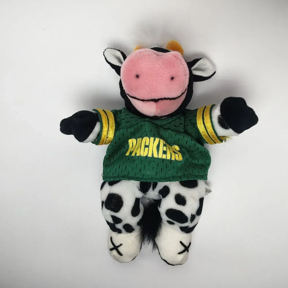 Vintage 1997 Green Bay Packers Cow Plush Stuffed Animal White Hair Jersey Mascot